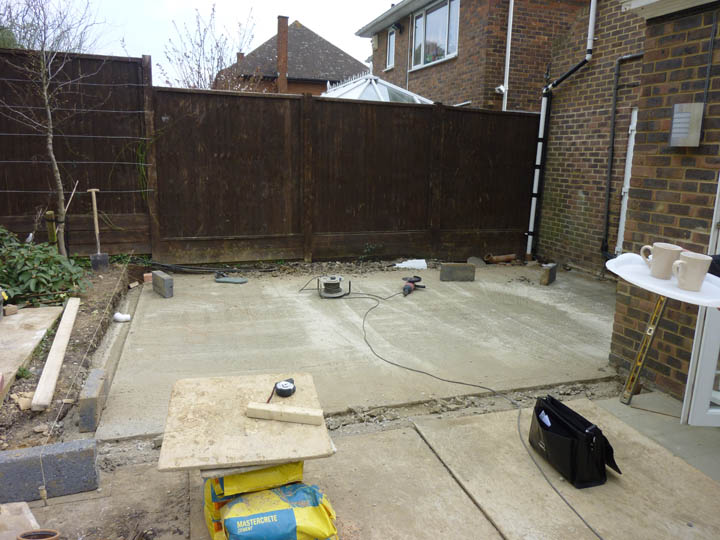 Orangery Project In Barnet Hertfordshire. The concrete raft is poured and is tidied up ready for the bricklaying to commence.